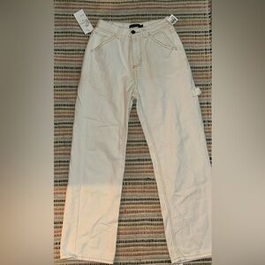White denim pants with cute gold stitching details